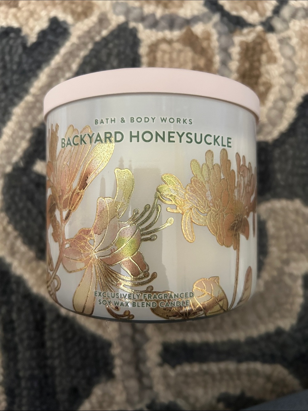 Bath & Body Works Backyard Honeysuckle Candle - Cream & Pink
